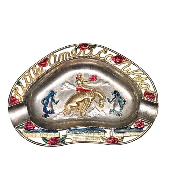 Vintage Little America Wyoming Tin Plate Embossed Ashtray Catch All Americana Ki - Picture 2 of 16